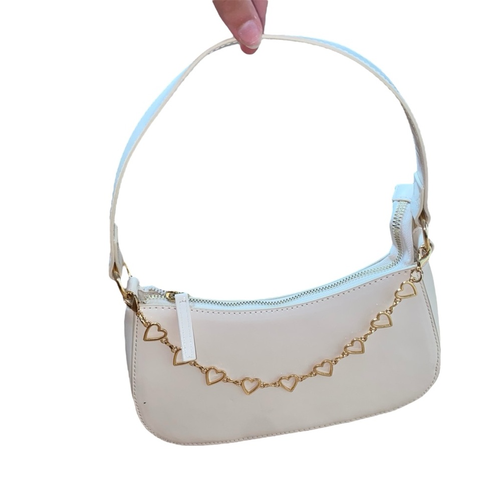 Primark Cream Shoulder Bag with Gold Heart Chain